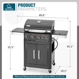 MFSTUDIO 4 Burners Propane Gas Grill and Griddle Combo with Side Burner, 2 in 1 Griddle Grill and Porcelain-Enameled Cast Iron Grates, Black