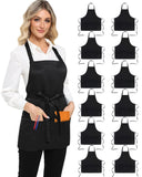 Argstar 12 Pack Unisex Three Pocket Apron, Chef Waitress Aprons for Kitchen Cooking Restaurant BBQ