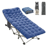 Aivernses Camping Cot, Camping Cot for Adults, Heavy Duty Folding Bed with Mattress，Portable Cot Bed with Carry Bag, Outdoor & Home Office Nap, Max Load 600 LBS, Blue