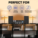 Magnavox MM451 3-Piece Tray Loading CD Shelf System with Digital PLL FM Stereo Radio, Bluetooth Wireless Technology, and Remote Control in Black | LCD Display | AUX Port Compatible |