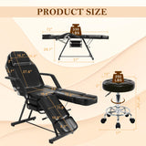 KIIUMI Tattoo Chair for Client, Facial Bed Esthetician Massage Headrest Table with Rolling Stool, Split Legs Design, Professional Beauty Lash Bed for Salon Spa Barber Massage Equipment, Black