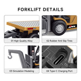 BRRRRT 1/64 Full Proportional RC Forklift Toy,8 Channel 2 Mode Mini Remote Control Forklift Truck with Flatbed Tow Truck,2 in 1 Transformable Lift Fork & Hook with Rechargeable Battery for 4+ Kids