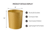 Gold Hammered Metal Trash Can Wastebasket, Decorative Stylish Garbage Can Waste Basket