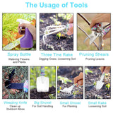 Garden Tool Set, 10 Pieces Gardening Tools Kit with Purple Flower Print, Ergonomic Handle Trowel Rake Weeder Pruner Shears Sprayer