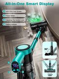 OUYFHK Cordless Vacuum Cleaner, 58Kpa 10 in 1 Vacuum Cleaners for Home, 55Mins Stick Vacuum with Self-Standing & LED Display, Anti-Tangle & Wall Mount Charging (Cyan)