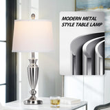 Rinweey Metal Table Lamps Set of 2, 3 Way Touch Control Silver Bedside Lamps with USB A+C Ports, Modern Brushed Nickel Nightstand Lamps for Bedroom Living Room