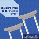 Medline Aluminum Crutches for Kids, Adults, & Seniors, Walking Aid for Reliable Balance, Comfortably Holds 300 LBS, Fits Patients Between 5'10" to 6'6" Tall
