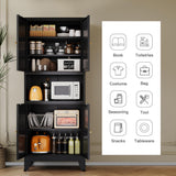 YAUWOH 69" Tall Metal Pantry Cabinet with Microwave Shelf,Microwave Storage Cabinet with 4 Doors & 3 Adjustable Shelves,Metal Cabinet with Storage for Kitchen Dining Room Living Room(1PC,Black)