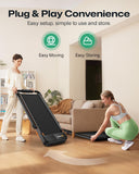 UREVO Strol 2E Smart 2-in-1 Folding Treadmill, Compact Walking Pad with Safety Handle, Plug and Play, Dual LED Display, Workout APP, Walking or Running for Home Office, Remote Included, Tangerine