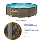 Funsicle Oasis Designer Above Ground Metal Frame Swimming Pool Set – with FB1800S AutoSkimmer Pump, Ladder, Cover, Cloth & Deluxe Maint. Kit, 22' x 52", Round, Double Rattan