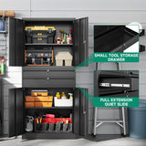 Letaya Metal Garage Storage Cabinet,71" Heavy Duty Steel Tool Cabinet with 4 Door Lock-Adjustable Shelves and 2 Drawer (Black)