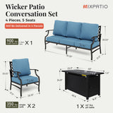 MIXPATIO 4-Piece Metal Patio Conversation Set, Fire Pit Table, 50,000 BTU