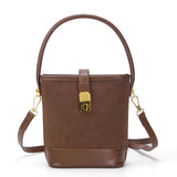 Faux Suede Bucket Bags for Women, Small Top Handle Purse with Crossbody Strap, Vintage Handbag with Twist Lock for Everyday Use (Coffee)
