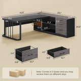 Executive Desk, Large Office Desk with Drawers & Storage Shelves, Modern L Shaped Computer Desk Corner Desk