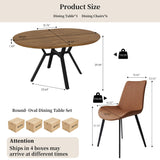 Round Dining Table Set for 6 People, 43.3"-59.1" Extendable Kitchen Table with 6 Upholstered Chairs, Space Saving for Kitchen Dining Room