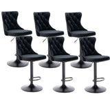 MOOLSUN Rotating Velvet Bar Stools Set of 6, Modern Padded with Nailhead Trim and Tufted Back, Adjustable Swivel Counter Height Stools for Kitchen Island, Bar, Club,Black(Black Base)
