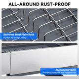 Urackify Expandable Dish Drying Rack, Stainless Steel Dish Rack with Aluminum Frame, Dish Drainer for Kitchen Counter, Space Saving Kitchen Drying Rack with Movable Utensil Holder, Gray