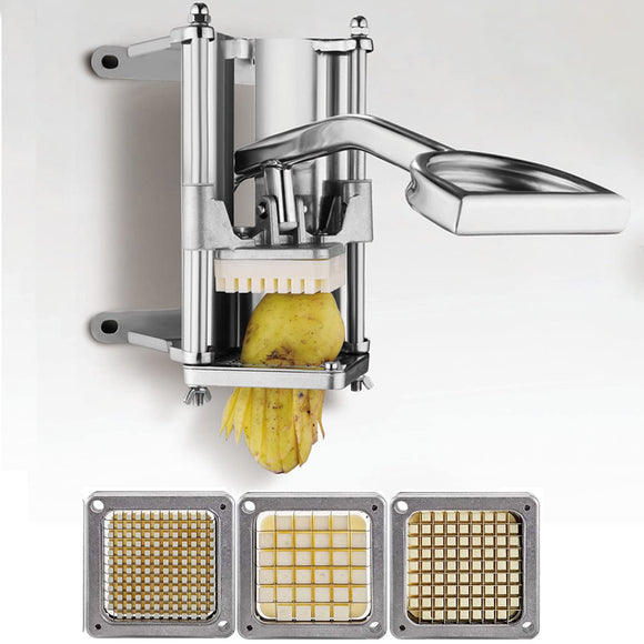 French Fry Cutter Stainless Steel Potato Cutter Commercial Vegetable Fruit Chopper with 1/2'', 3/8'', 1/4'' Blades Potato Dicer uyoyous