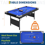 6 or 7 ft Billiards Table, Portable Billiards Tables, Pool Tables for Full Size, Pool Table Set for Family Game Room, Adult Rrec Room, Basements, Man Cave or Garage, Blue