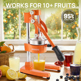 ARINOO Kitchen Cast Iron Citrus Juicer,Manual Hand Press Orange Juicer,Heavy Duty Countertop Squeezer for Lemon,Orange, Easy to Use & Clean（Orange)