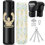 Filled Punching Bag for Adults, 4FT PU Leather Hanging Bag with 11lb Sponge Filler, Come with 12OZ Gloves, Heavy Bag Boxing Equipment for Training Karate Kickboxing Home Gym
