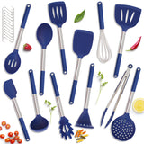 Silicone Kitchen Utensils Set - 12 Pieces Cooking Utensils Non-Stick Heat Resistance Silicon with Stainless Steel Handle - Blue Kaiihome