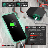 Monster Power Vertex Surge Protector with Detachable USB Power Strip (Black, Power Vertex XL)