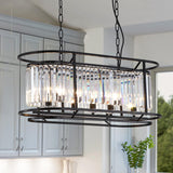PULLCU Modern Black Crystal Dining Room Chandelier 31.5" Oval Kitchen Island Pendant Light 5-Light Adjustable Chandelier Light Fixture for Living Room