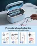 onlikin 45KHz Ultrasonic Jewelry Cleaner, 5 Timer & 3 Power Modes, 35W Retainer Cleaner for Jewelry, Eyeglasses, Rings, Watch Strap, Dentures - Quiet <38dB, 20oz, 304 Stainless Steel Tank(Blue)