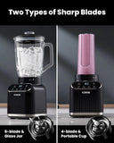GDOR Professional Blender for Kitchen, 1200 Peak Watts Smoothie Blender, 5 Functions for Ice Crushing & Frozen Fruit, 52 Oz Glass Jar & 24 Oz To-Go Cup Combo, Self-Cleaning, Black