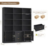 HOSTACK 71" Tall Triple Wide Bookshelf with Storage Drawers & Doors, Black