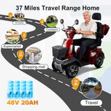 Heavy Duty Mobility Scooter 4 Whee Electric Scooter for Adults & Seniors, 500W Electric Mobility Scooters, 60V 20AH Electric Scooter for Outdoors, Handicap Scooters, 500lbs Capacity, Red