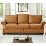 LegacyAmerhome Faux Leather Couch for Living Room, Mid Century Modern Leather Sofa with Rolled Arm, Classic 3 Seat Brown Couches with Nailheads Trim, Big Comfy Couch with Deep Seat