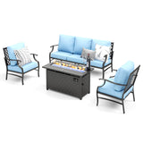 MIXPATIO 4-Piece Metal Patio Conversation Set, Fire Pit Table, 50,000 BTU