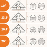 Canvas Bell Tent, Glamping Tent with Stove Jack, PVC Base, Mesh Window, 4 Season Use, Yurt Hot Tents for Camping, Family, Party,