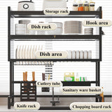 Dish Drying Rack With Cover Over And Drain Board The Sink Dish Drying Rack 3 Tier Space-Saving Dish Drying Rack With Chopstick Tube And Cutting Board Rack For Plates, Bowls, And Pots(Black,85cm)