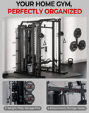 Mikolo Smith Machine with Weight Stack, Power Cage Home Gym System with LAT Pulldown & Cable Crossover, Multi-Functional Trainer with Dual Pulley System, Includes 10+ Free Attachments