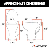 Lippert Flow Max RV Toilet with Elongated Ceramic Bowl, 18" Standard Profile, Full-Size Residential Seat, Easy-Close Lid, Efficient Flush - 2022113192