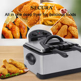 1700-Watt Stainless-Steel Triple Basket Electric Deep Fryer with Timer Free Extra Odor Filter, 4L/17-Cup | Silver Secura