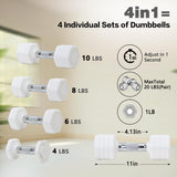 Adjustable Dumbbell Set of 2 Total 20 Lbs 4-in-1 Each 4lb 6lb 8lb 10lb 1s-Adjust Dual-Stable Free Weights for Women Men Home Gym Outdoor Workouts (White [20LBS Total])
