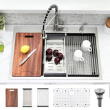 VOKIM 33 Inch Drop In Kitchen Sink Workstation - 33 x 22 Inch Drop In Sinks 16 Gage Stainless Steel Topmount Sinks Single Bowl 10'' Deep Handmade Above the Counter sink with Cutting Board& Strainer