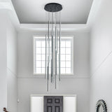 BESTWEST 138" Modern LED Chandelier, Clustered Led Pendant Light, 20-Lights Dimmable High Ceiling Large Hanging Lighting Fixture for Loft Villa Living Room Stairs Foyer (Black-110W-20 Lights)