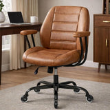 Office Chair with Quiet Rubber Wheels and Lumbar Support, Mid-Back Ergonomic Desk Chair with Removable Armrests