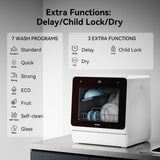 Hermitlux Countertop Dishwasher, 7 Washing Programs Portable Mini Dishwasher with 5-Liter Built-in Water Tank for Apartments & RVs, LED Light, Glass Door, No Hookup Needed