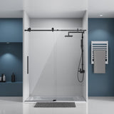 DELAVIN Frameless Shower Door, 56-60" W x 75" H Glass Shower Doors, 5/16"(8mm) Thick SGCC Certified Clear Tempered Glass with Explosion-Proof Film, Easy to Clean, Stainless Steel Guide Rail, Black
