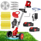21V Cordless Weed Wacker with Wheels, 3-in-1 String Trimmer/Lawn Edger/Brush Cutter, 2x2.0Ah Battery & 3 Blades, Adjustable Height, Lightweight & Easy for Thick Weeds & Small Yards – Homeowner