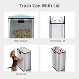 GarveeHome 14.8 gal Dual Compartment Step Trash Can, Stainless Steel Kitchen Bin with Butterfly Lid & Foot Pedal, 2x7.4 gal, Silver
