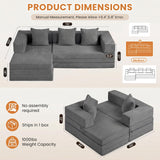 79" Modular Sectional Sofa, Boneless Convertible Sleeper Sofa Bed, Modern Tri-Folding Cloud Couch with L-Shape Chaise, Corduroy Futon for Living Room Small Spaces Apartment, No Assembly,Grey