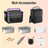 Zapone 2X1.2L Electric Heated Lunch Box, Upgared 100W 5D Surround Heat Tech 6x4000mAh Battery Powered with Dual Insulated Bag, Portable Food Warmer Automatic Heating 220°F Max BPA Free for Men Purple