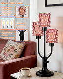 Lightdot Modern Glass Table Lamp Dimmable Mid Century 3-Light Black Desk Lamp with Rose Red Glass Shade& Bulb Included 3000K Warmwhite Nightstand Lamp for Bedroom Bedside End Table